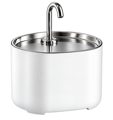 Morrowtail Stainless Steel Fountain with white body and stainless steel drinking surface