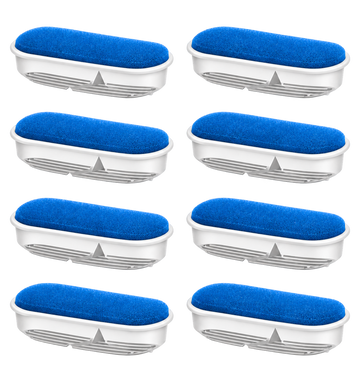 Eight blue and white replacement filter elements