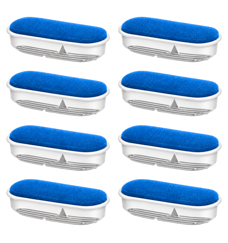 Eight blue and white replacement filter elements